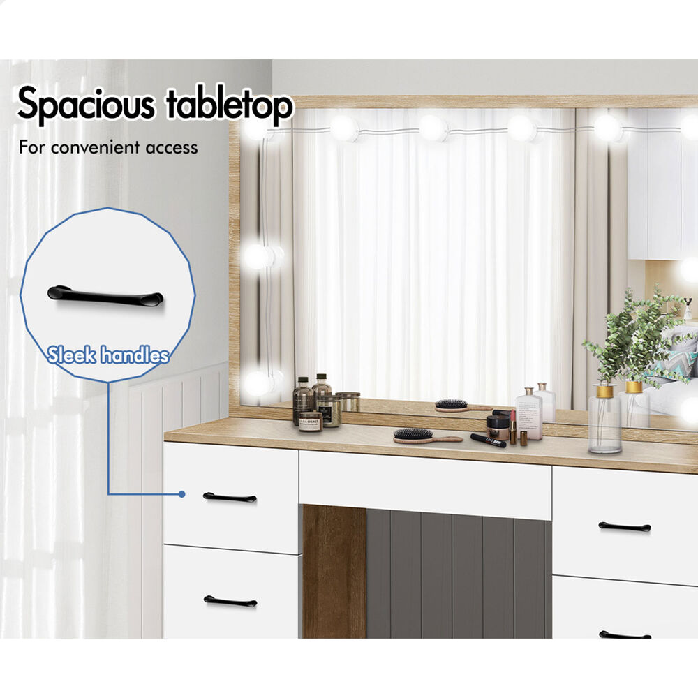 ALFORDSON Dressing Table Stool Set Makeup Mirror Storage Vanity Desk LED Bulbs - Picture 224 of 520