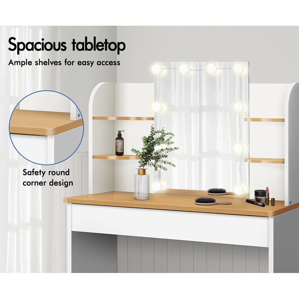 ALFORDSON Dressing Table Stool Set Makeup Mirror Storage Vanity Desk LED Bulbs - Picture 488 of 520