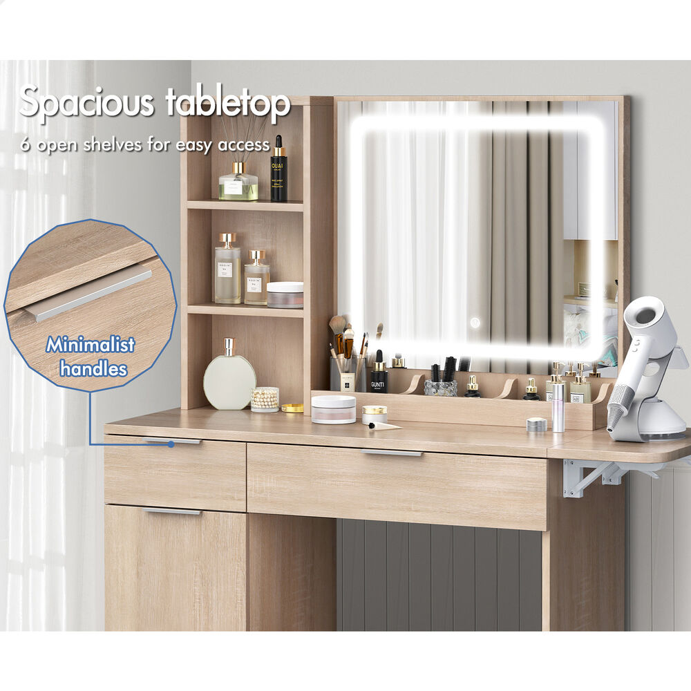 ALFORDSON Dressing Table Stool Set LED Vanity Desk Makeup Mirror Drawer Bedroom - Picture 21 of 42