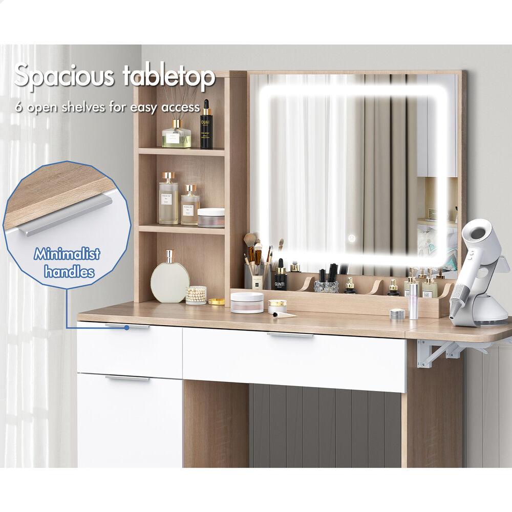 ALFORDSON Dressing Table Stool Set LED Vanity Desk Makeup Mirror Drawer Bedroom - Picture 33 of 42