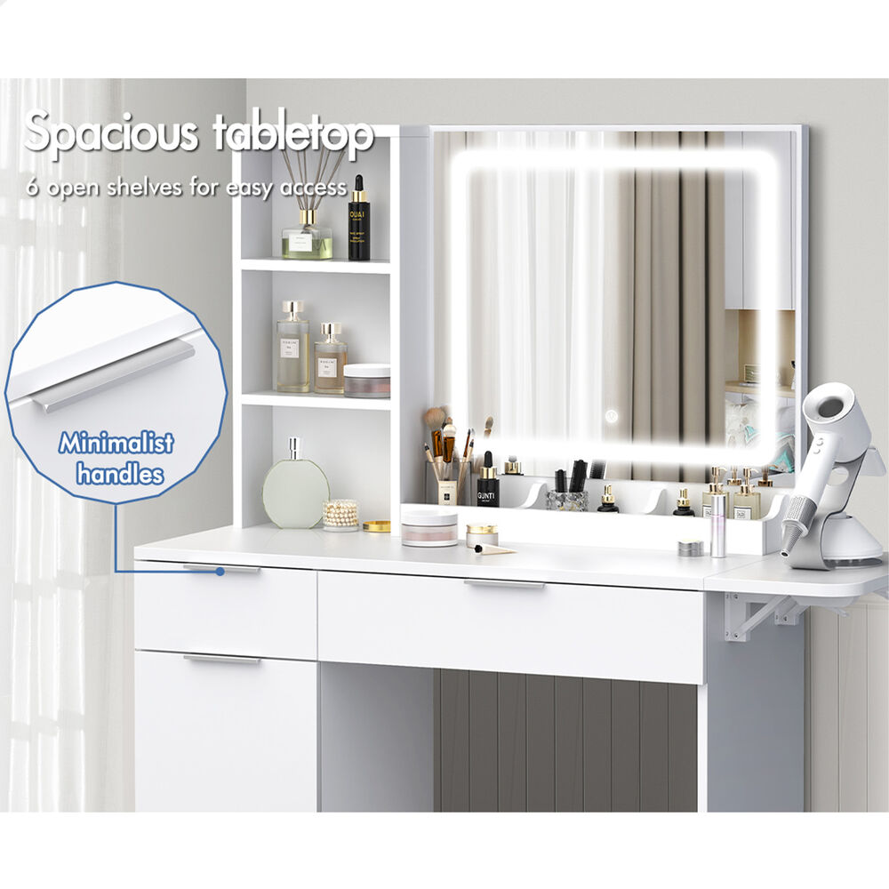 ALFORDSON Dressing Table Stool Set Makeup Mirror Storage Desk LED 10/12 Bulbs - Picture 583 of 671