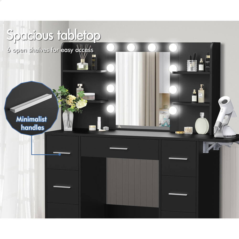 ALFORDSON Dressing Table Stool Set Makeup Mirror Storage Desk LED 10/12 Bulbs - Picture 550 of 671