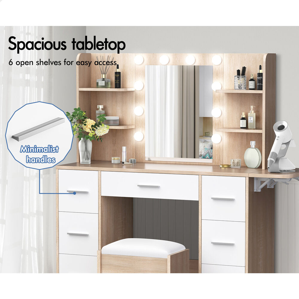 ALFORDSON Dressing Table Stool Set Makeup Mirror Storage Desk LED 10/12 Bulbs - Picture 561 of 671