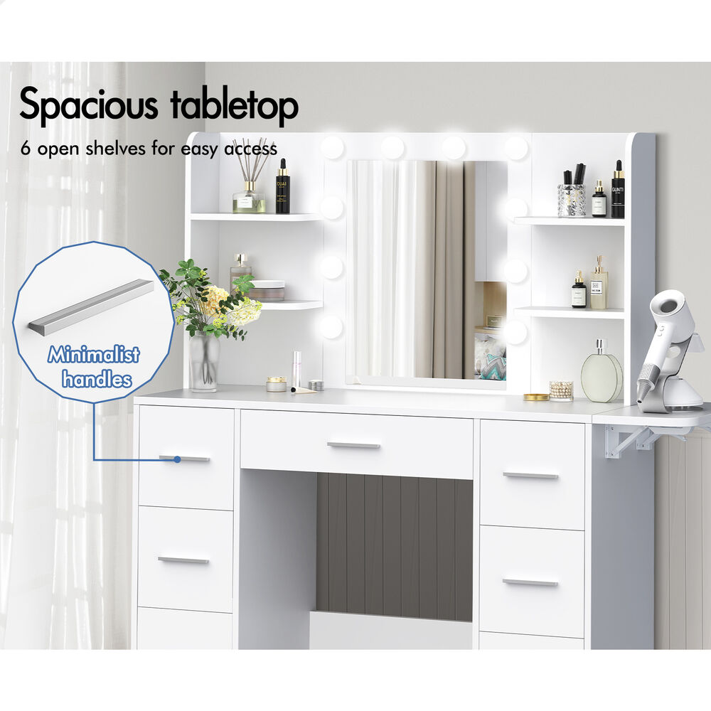 ALFORDSON Dressing Table Stool Set Makeup Mirror Storage Desk LED 10/12 Bulbs - Picture 572 of 671