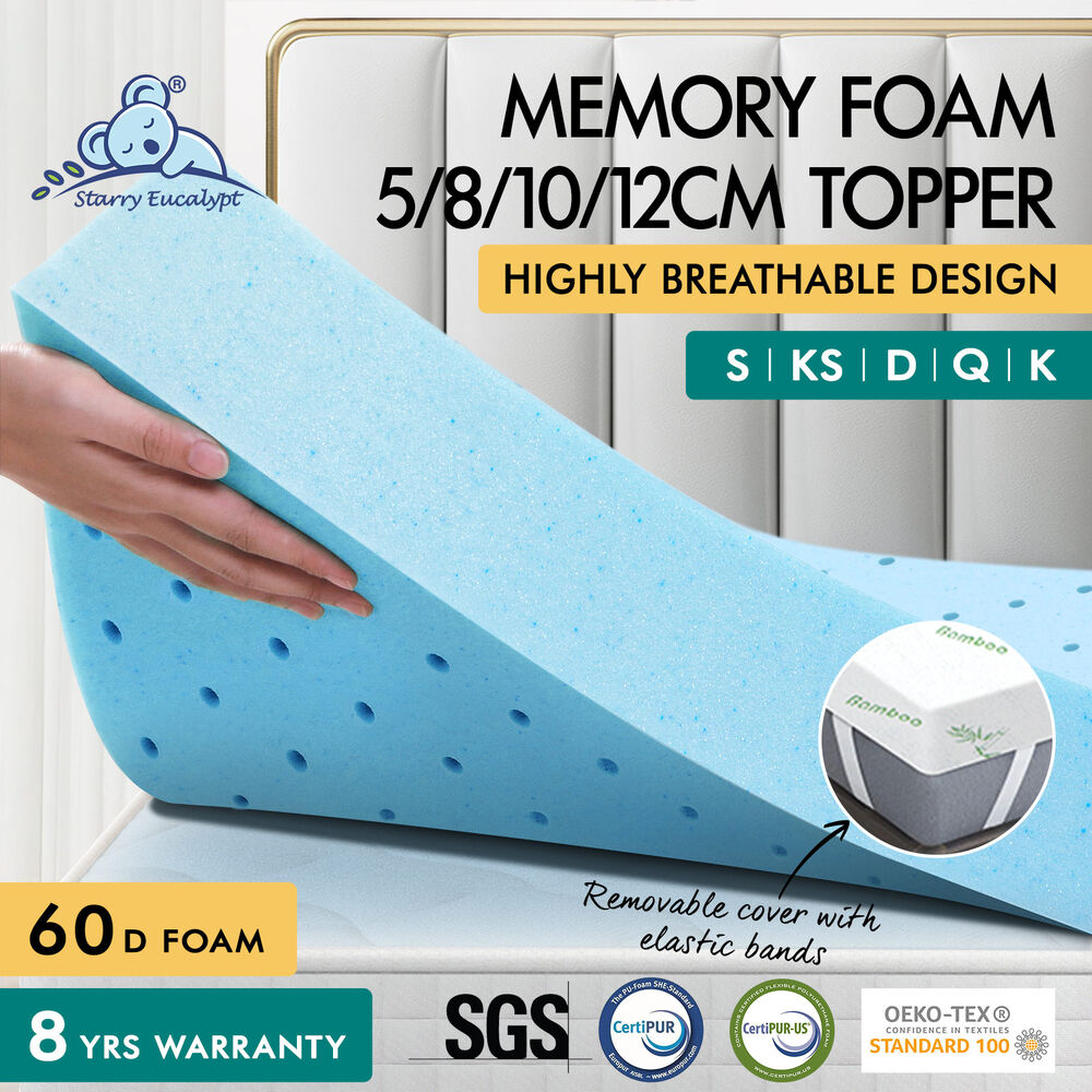STARRY EUCALYPT Memory Foam Mattress Topper 5/8/10/12cm Bamboo 7-Zone Cool Gel - Picture 675 of 912