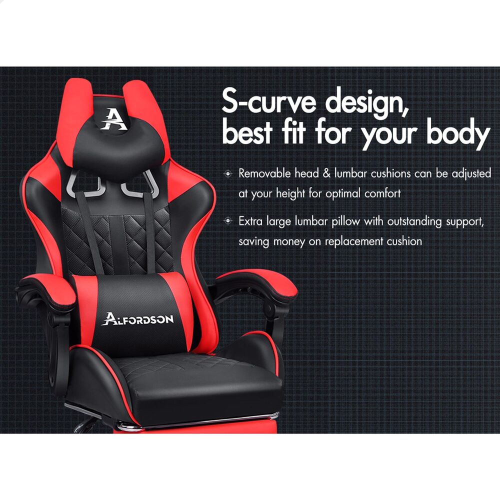ALFORDSON Gaming Chair Office Executive Racer Larger Lumbar Cushion Seat Leather - Picture 53 of 74