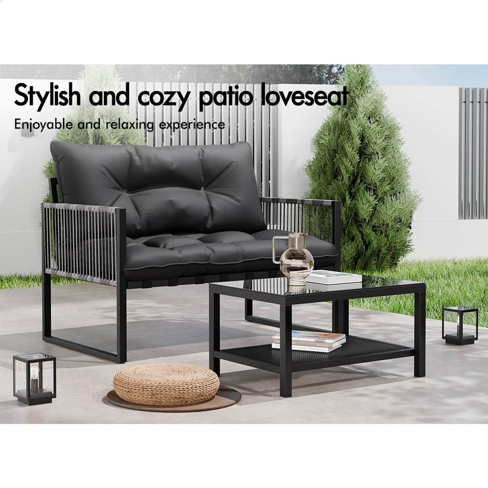 ALFORDSON 2PCS Outdoor Lounge Sofa Set Wicker Furniture Table and Chairs Garden - Picture 14 of 55