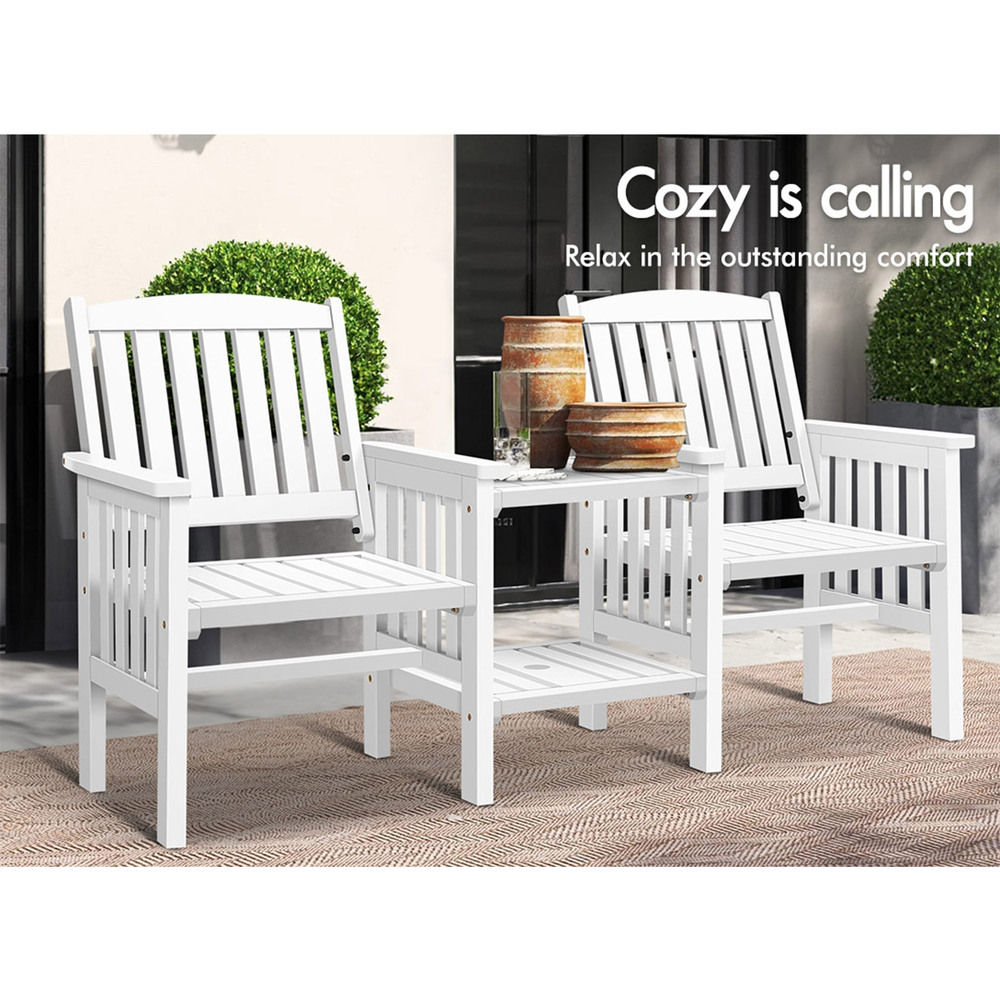 ALFORDSON Outdoor Garden Bench Wooden Loveseat Patio Chairs Table Furniture Set - Picture 25 of 31