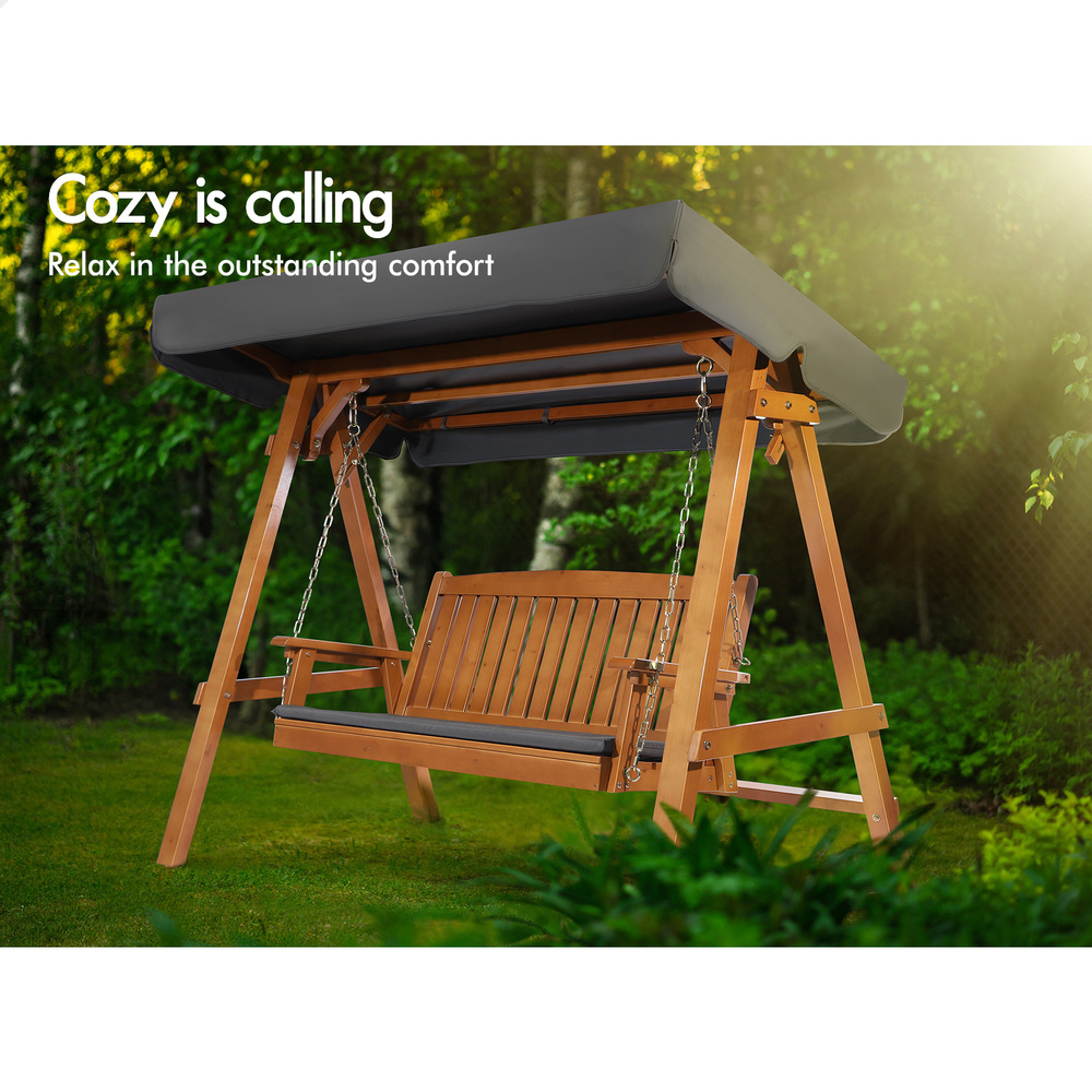 ALFORDSON Swing Chair Outdoor Furniture Wooden Garden Patio Bench Seat Canopy - Picture 45 of 54
