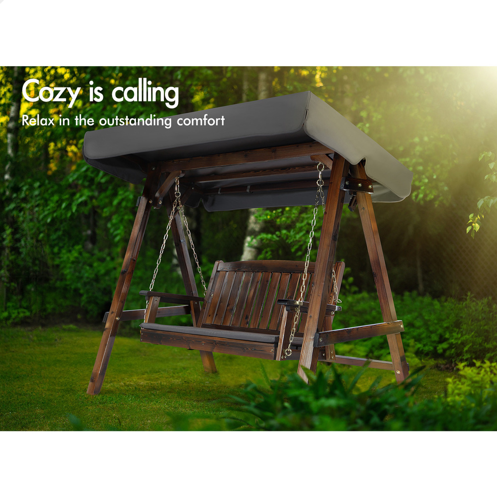 ALFORDSON Swing Chair Outdoor Furniture Wooden Garden Patio Bench Seat Canopy - Picture 9 of 54