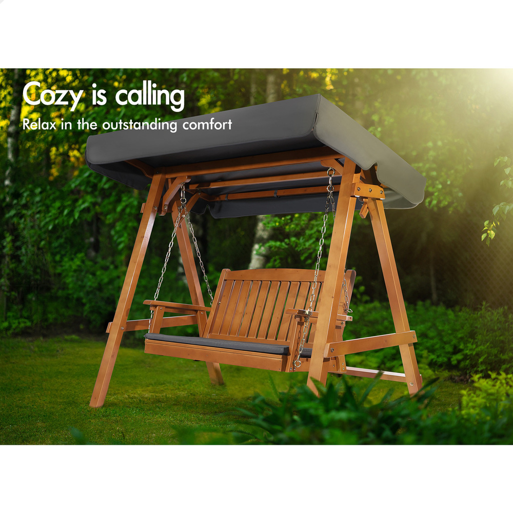 ALFORDSON Swing Chair Outdoor Furniture Wooden Garden Patio Bench Seat Canopy - Picture 21 of 54