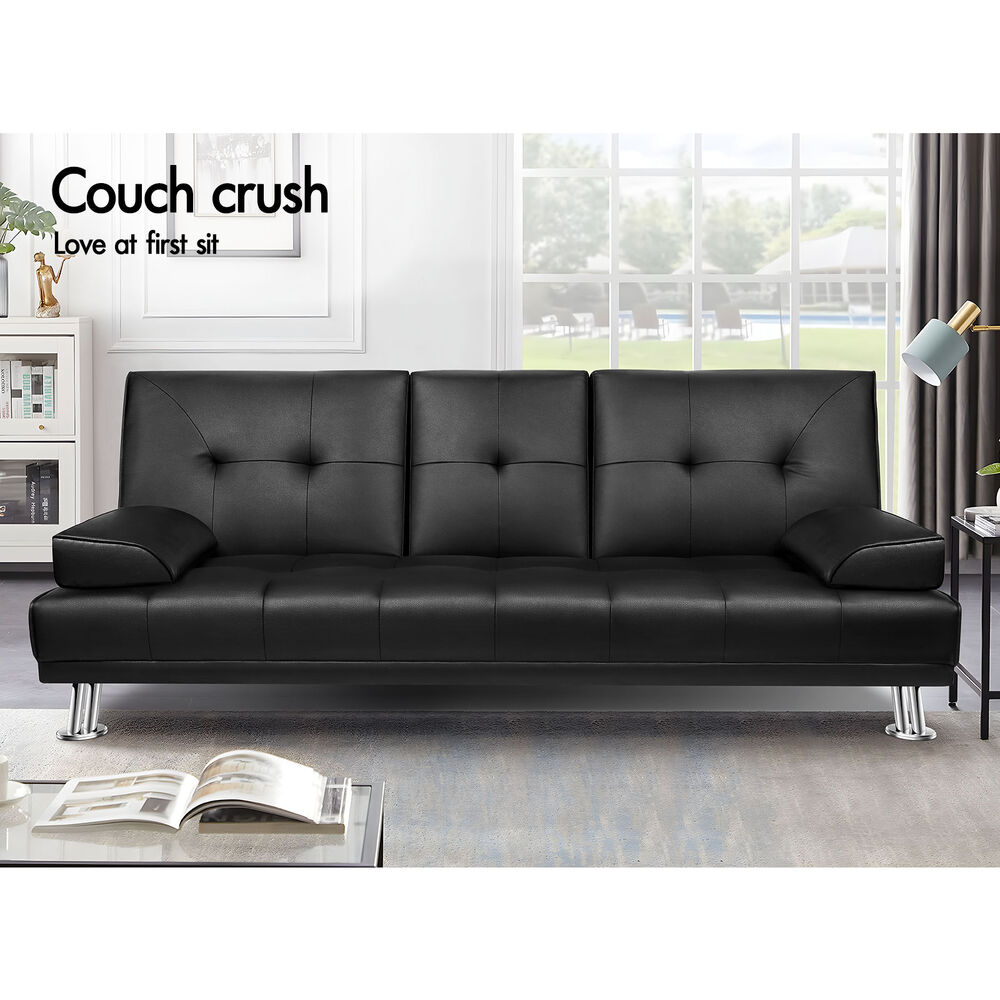 ALFORDSON Sofa Bed Lounge 3 Seater Futon Couch Beds Recliner Cup Holder - Picture 18 of 27