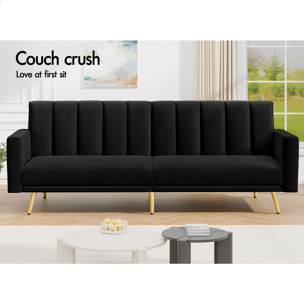ALFORDSON Sofa Bed Futon Couch 3 Seater Lounge Chair Convertible Velvet - Picture 18 of 39