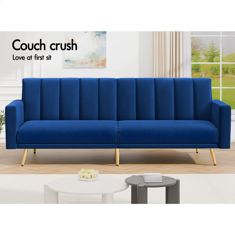 ALFORDSON Sofa Bed Futon Couch 3 Seater Lounge Chair Convertible Velvet - Picture 6 of 39