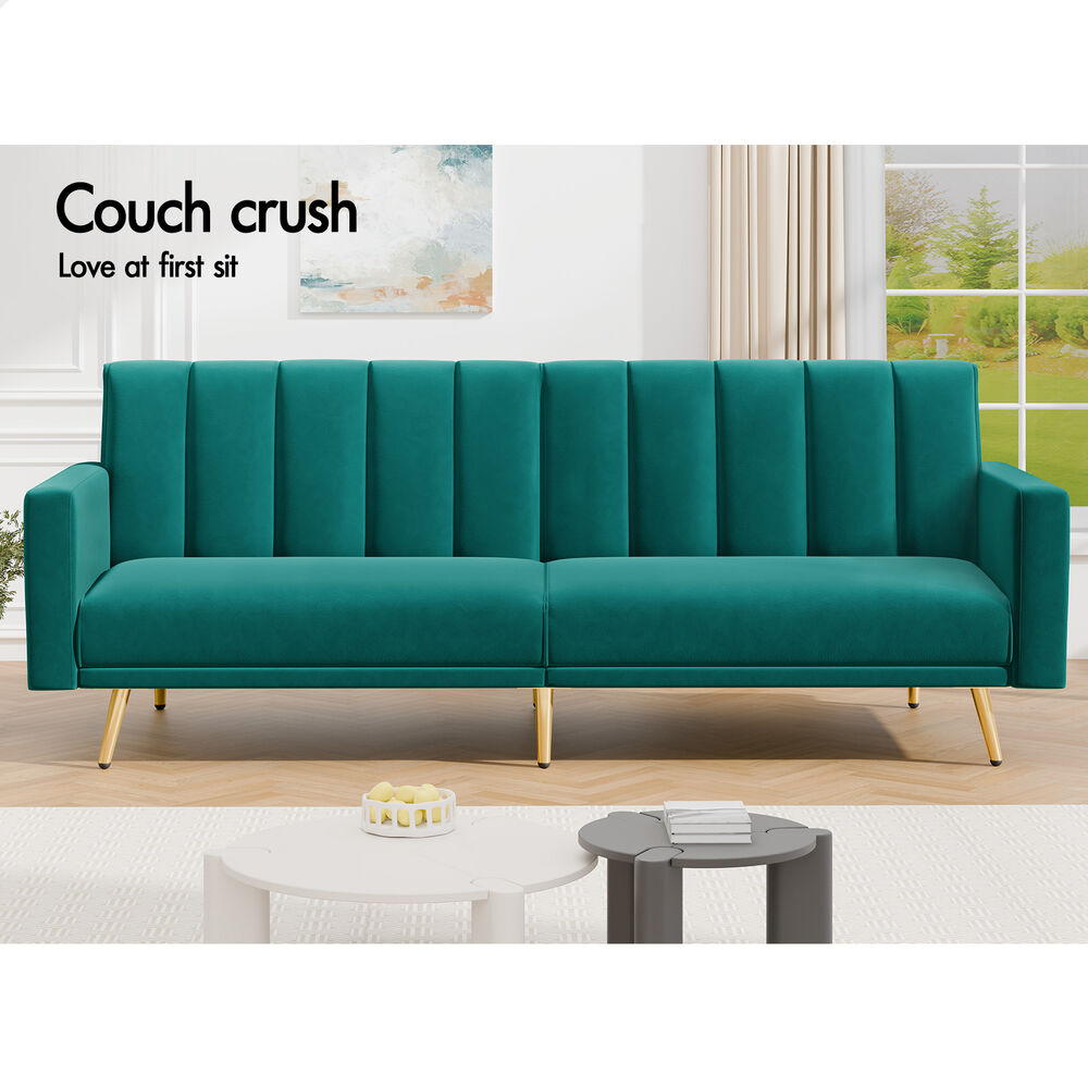 ALFORDSON Sofa Bed Futon Couch 3 Seater Lounge Chair Convertible Velvet - Picture 30 of 39