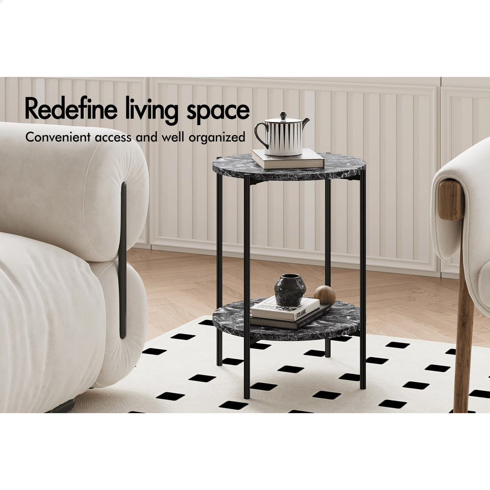 ALFORDSON Side Table Bedside Table Sofa End Nightstand Marble 2-tier Shelf - Picture 7 of 40