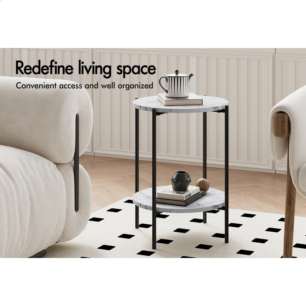 ALFORDSON Side Table Bedside Table Sofa End Nightstand Marble 2-tier Shelf - Picture 19 of 40