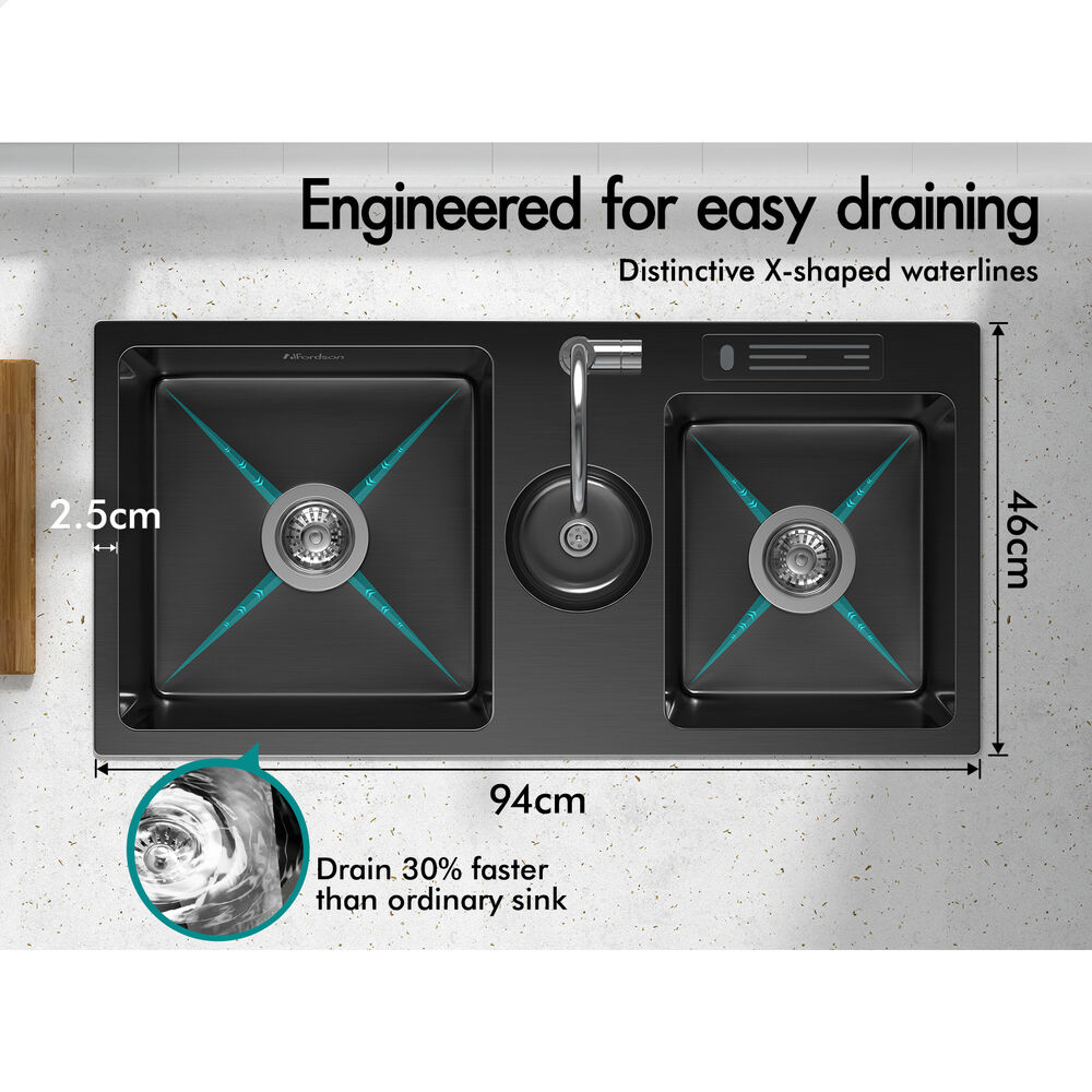 ALFORDSON Kitchen Sink Basin Stainless Steel Top Flush Under Mount Double Bowl - Picture 39 of 69