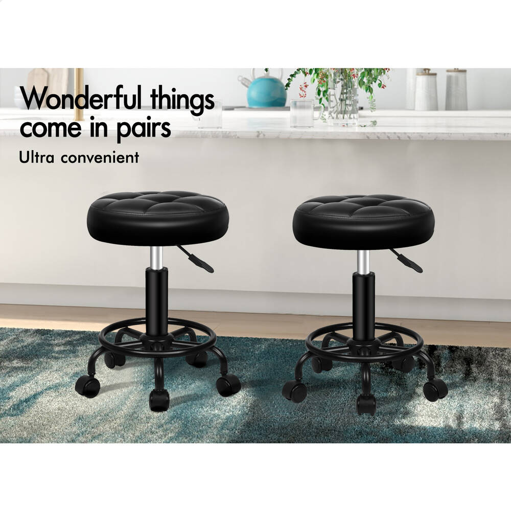 ALFORDSON Salon Stool Backrest Swivel Barber Hair Dress Leather Chair Riley - Picture 4 of 51