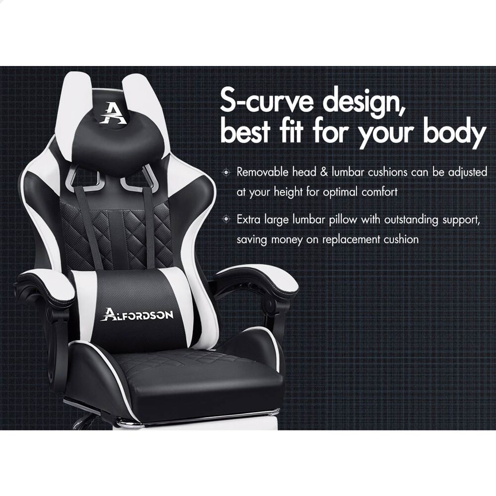 ALFORDSON Gaming Chair Office Racer Large Lumbar Cushion Footrest