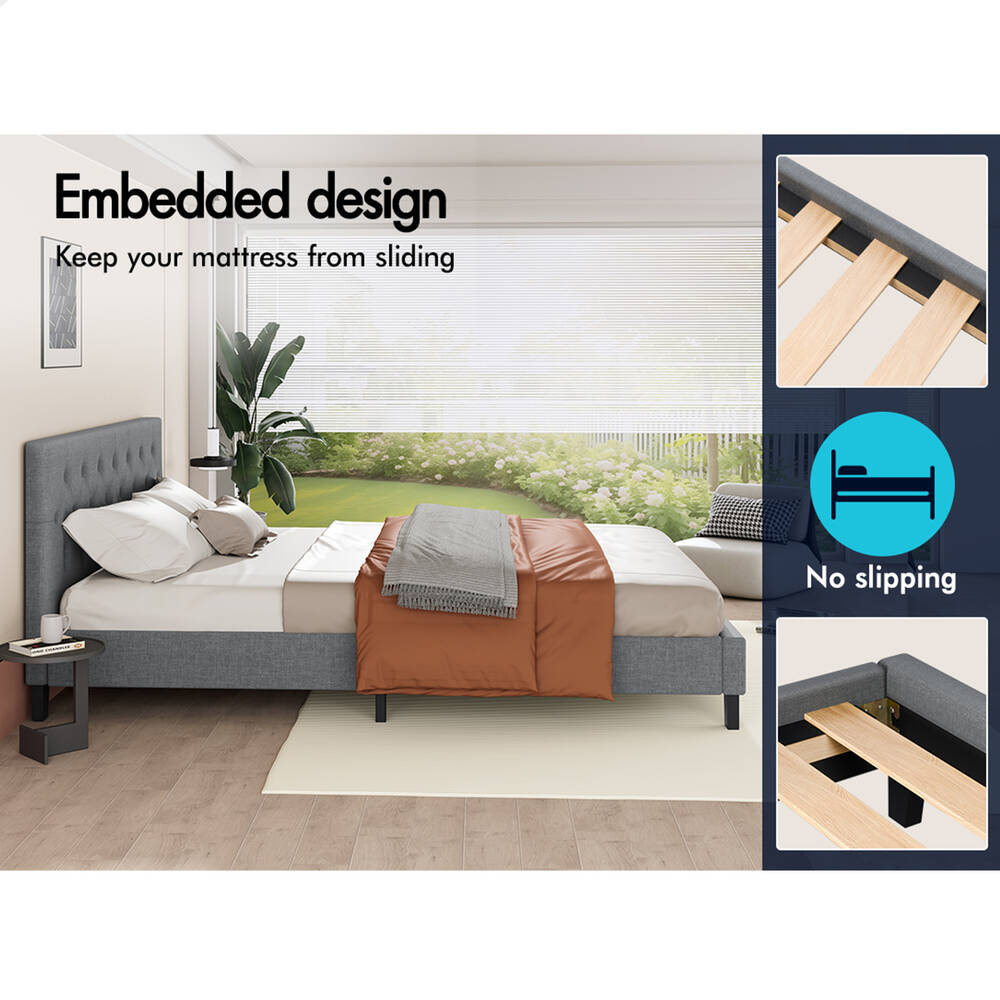 ALFORDSON Bed Frame Queen Double King Single Wooden Base Platform Grey Fabric - Picture 6 of 62