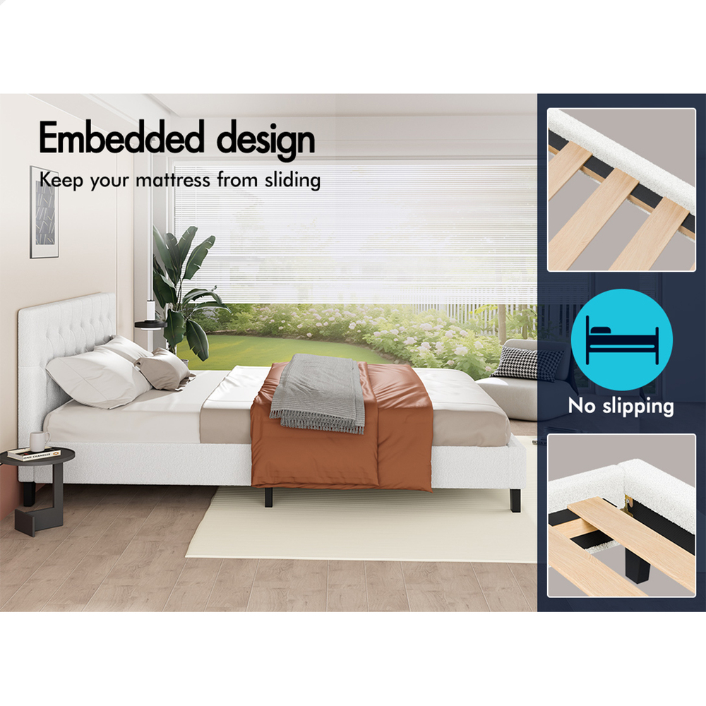 ALFORDSON Bed Frame Queen Double King Single Wooden Base Platform White Boucle - Picture 42 of 62
