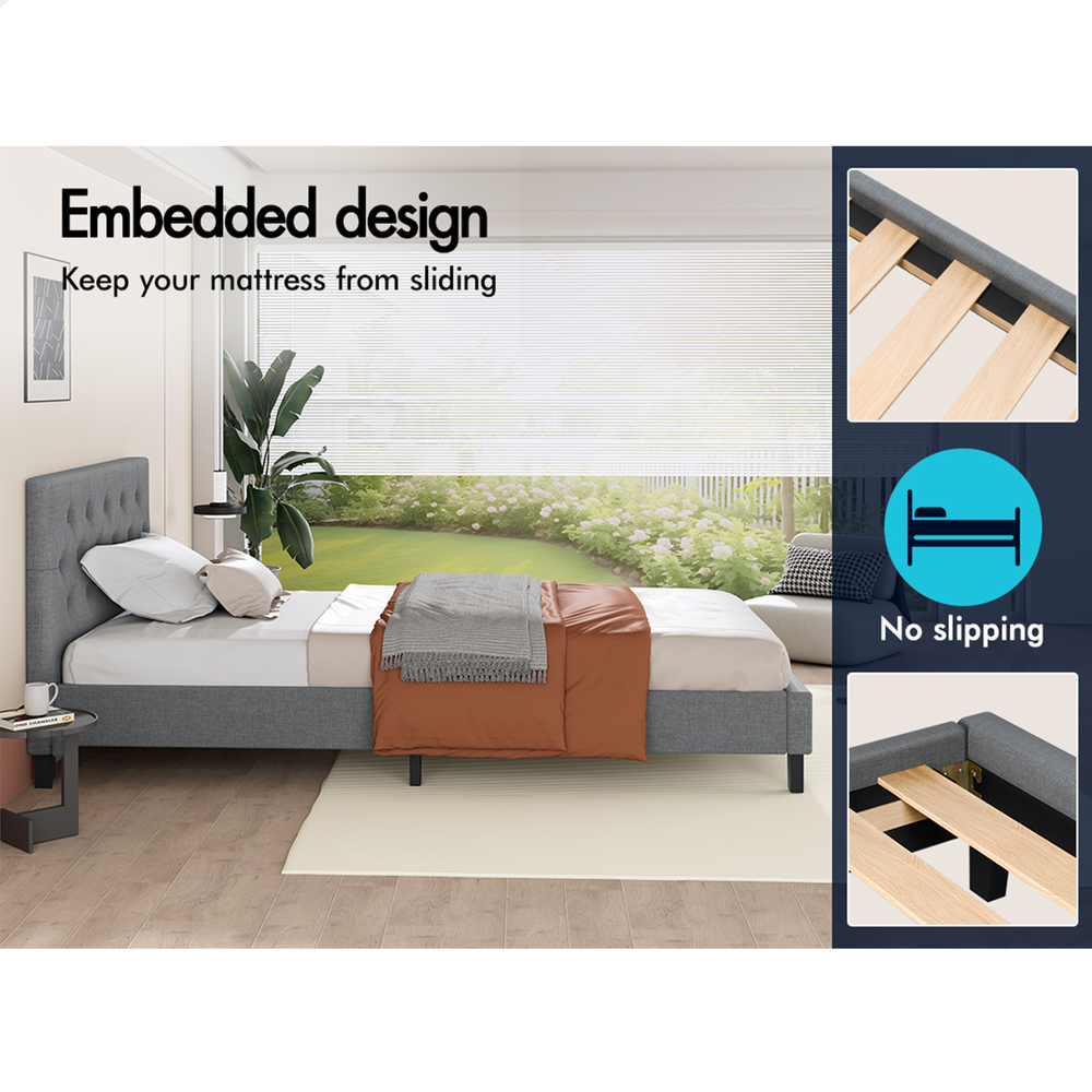 ALFORDSON Bed Frame Queen Double King Single Wooden Base Platform Grey Fabric - Picture 54 of 62