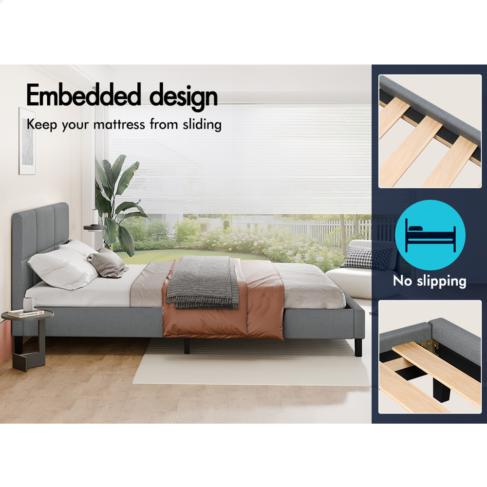 ALFORDSON Bed Frame Queen Double King Single Base Wooden Slats Fabric Grey - Picture 29 of 61