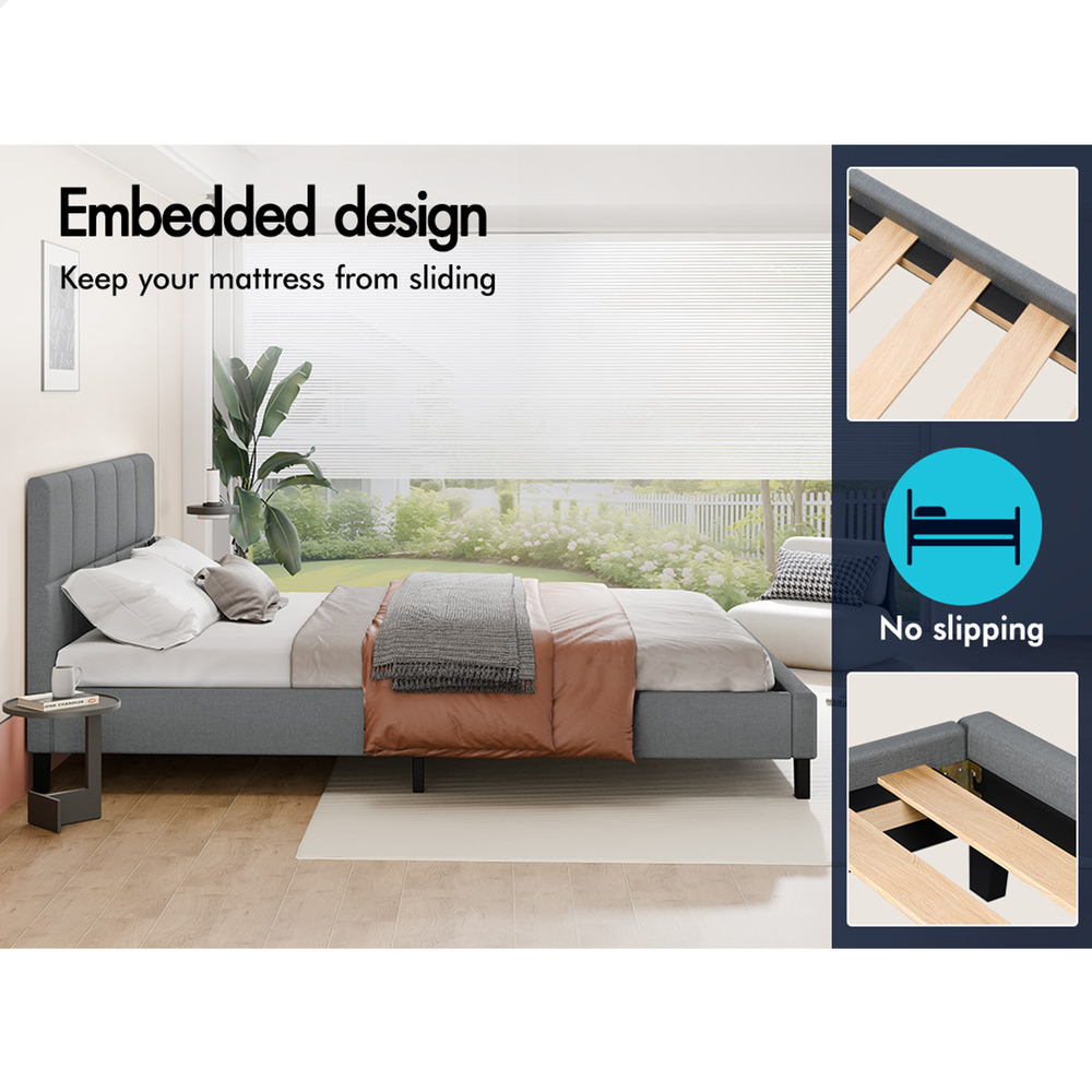 ALFORDSON Bed Frame Queen Double King Single Base Wooden Slats Fabric Grey - Picture 41 of 61