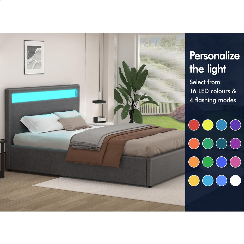 ALFORDSON Bed Frame Double Queen King RGB LED Gas Lift Storage Base - Picture 17 of 145