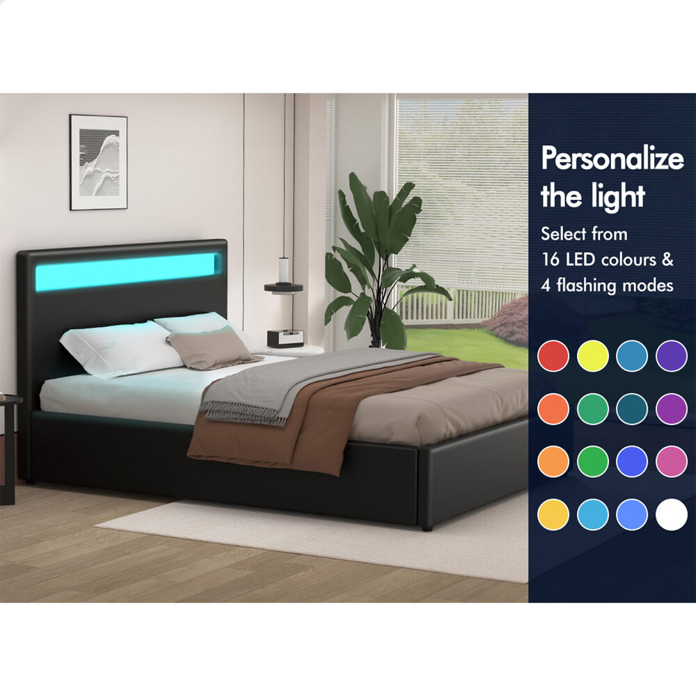 ALFORDSON Bed Frame Double Queen King RGB LED Gas Lift Storage Base - Picture 77 of 145