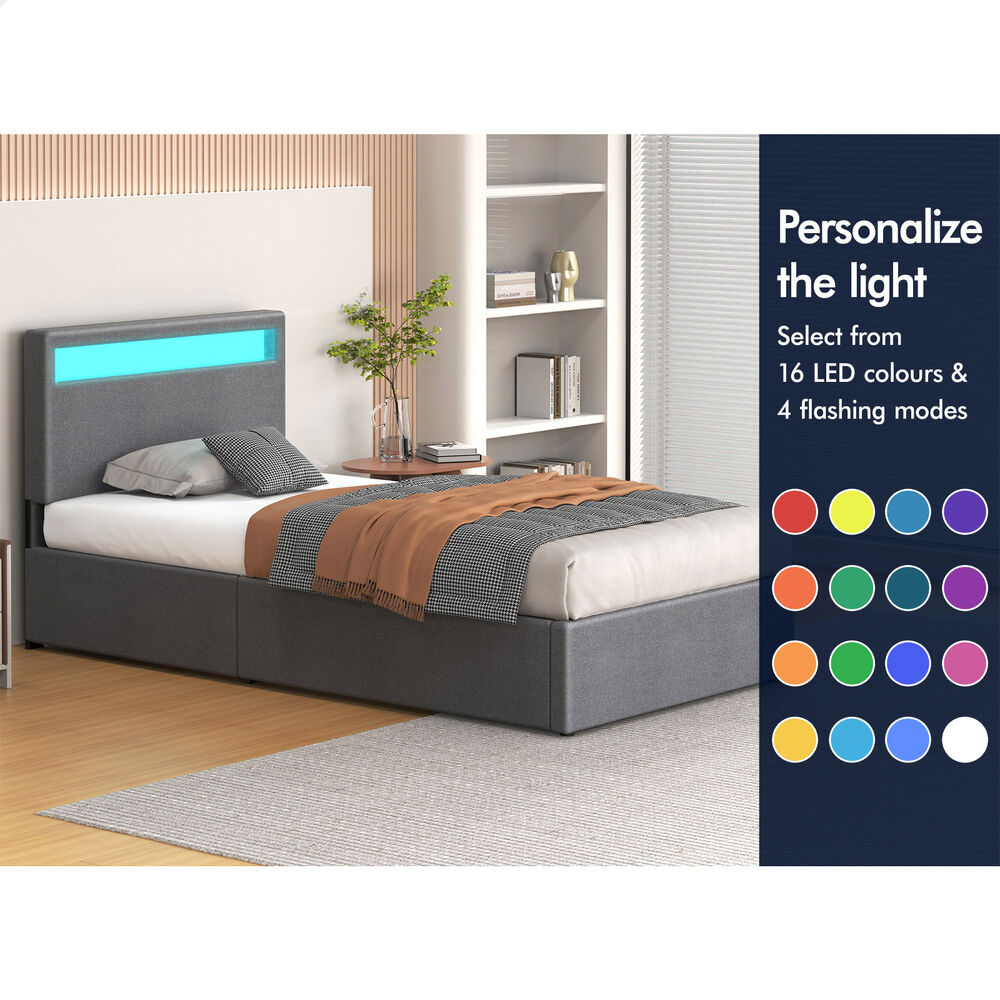 ALFORDSON Bed Frame Double Queen King RGB LED Gas Lift Storage Base Leather - Picture 1,015 of 1,903