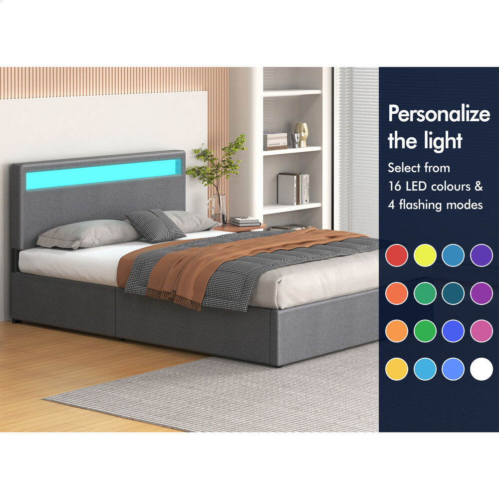ALFORDSON Bed Frame Double Queen King Single RGB LED Gas Lift Storage Base - Picture 20 of 225