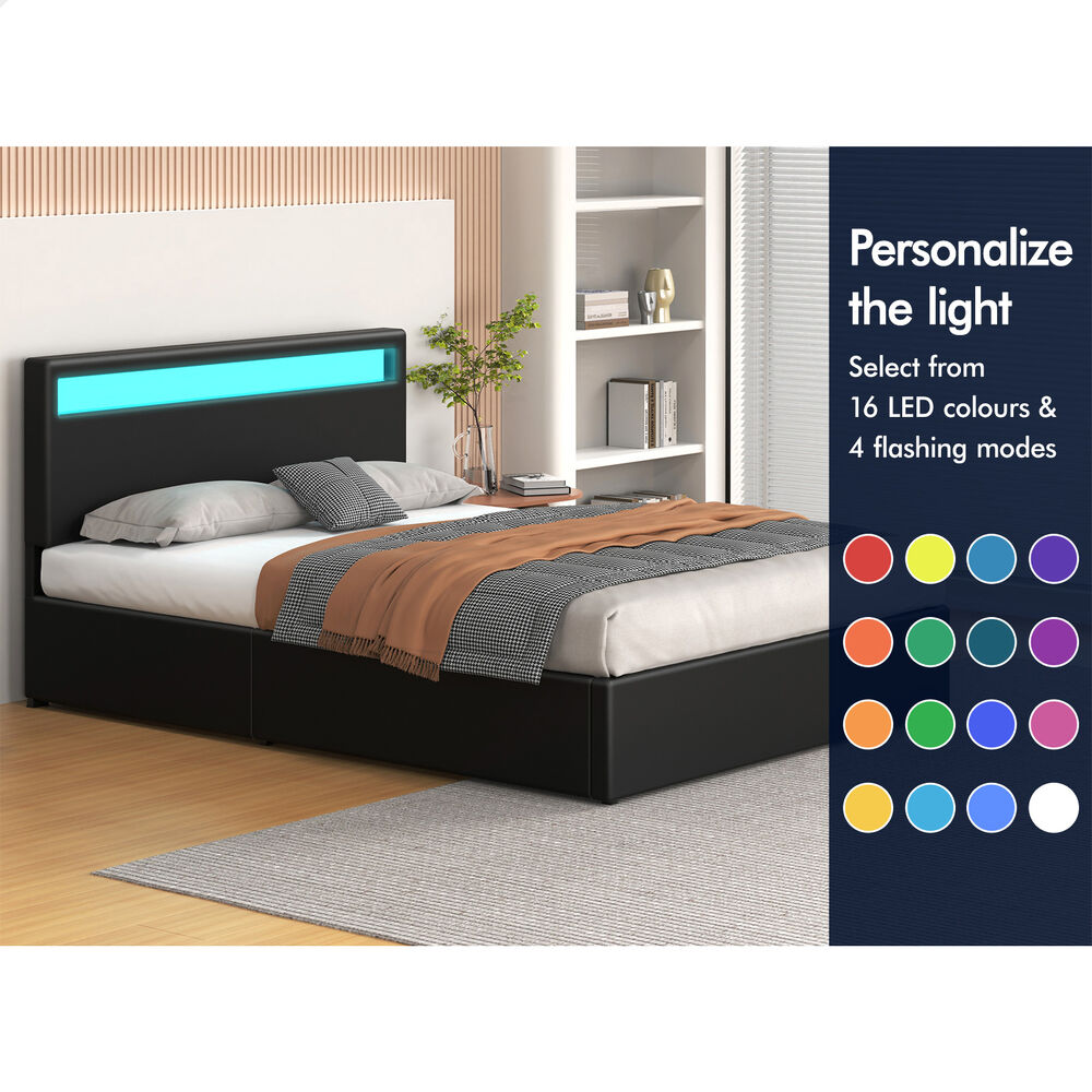 ALFORDSON Bed Frame Double Queen King Single RGB LED Gas Lift Storage Base - Picture 163 of 225