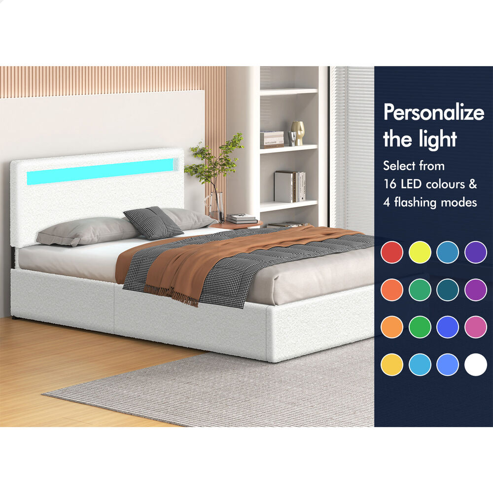 ALFORDSON Bed Frame Double Queen King Single RGB LED Gas Lift Storage Base - Picture 141 of 225