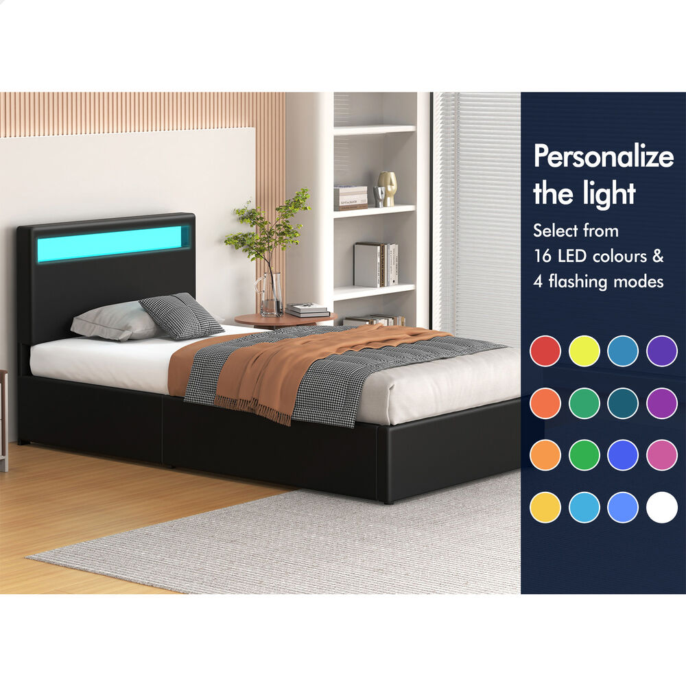 ALFORDSON Bed Frame Double Queen King Single RGB LED Gas Lift Storage Base - Picture 207 of 225