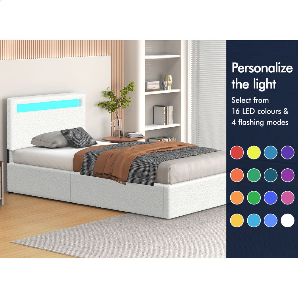 ALFORDSON Bed Frame Double Queen King Single RGB LED Gas Lift Storage Base - Picture 185 of 225
