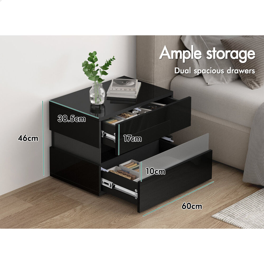 ALFORDSON Bedside Table RGB LED Nightstand 2/3 Drawers 4 Side High Gloss - Picture 28 of 111