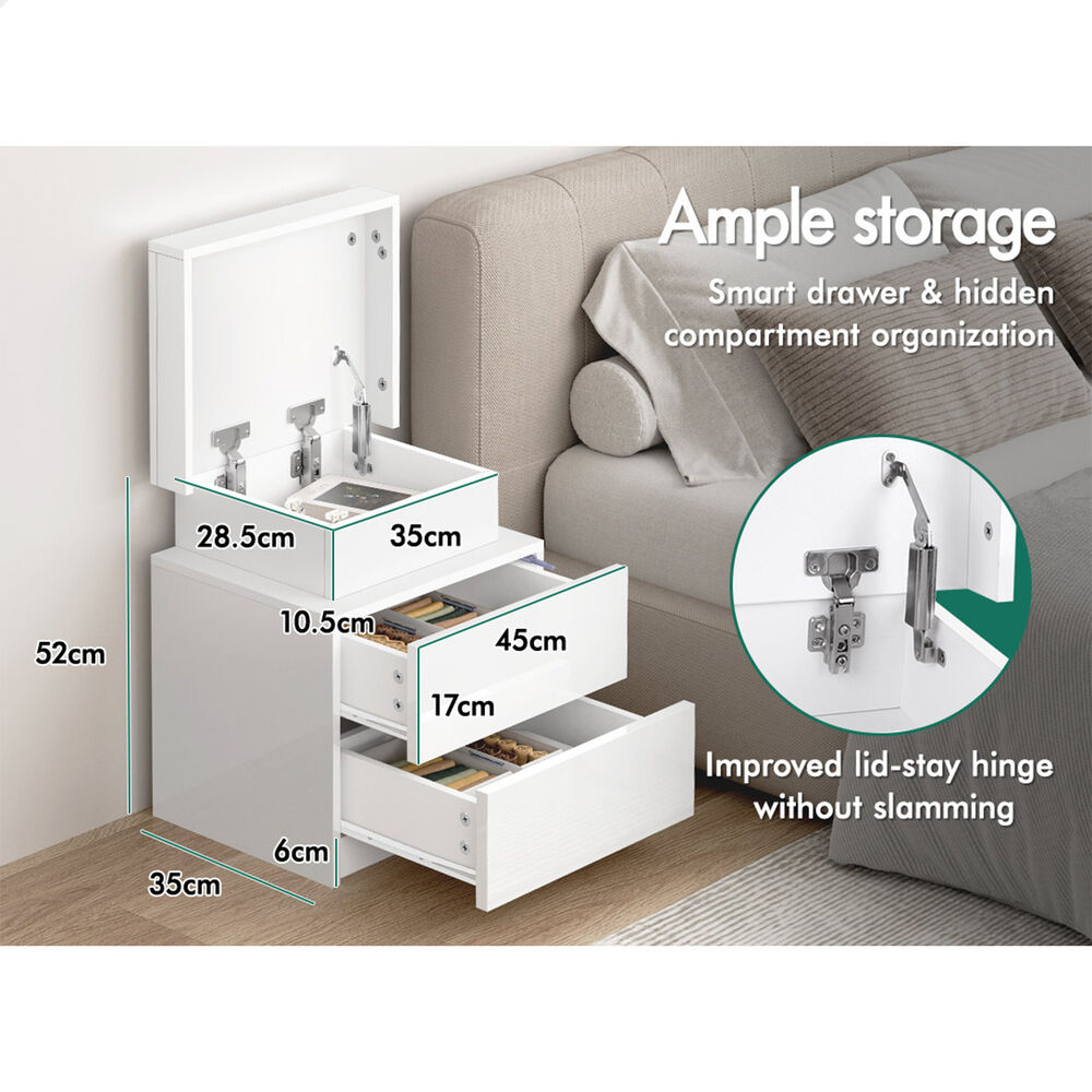 ALFORDSON Bedside Table RGB LED Nightstand 1/2/3 Drawers Side Table Storage - Picture 355 of 521