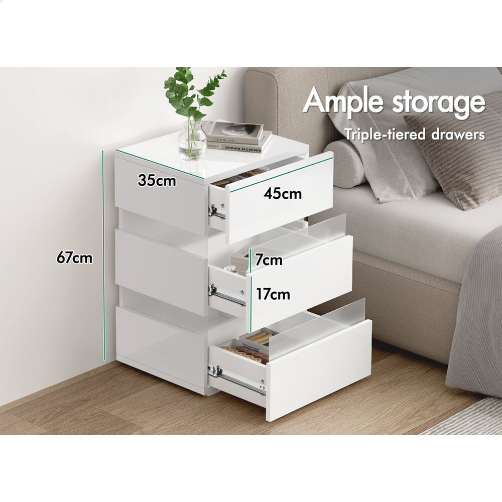 ALFORDSON Bedside Table RGB LED Nightstand 2/3 Drawers 4 Side High Gloss - Picture 17 of 111