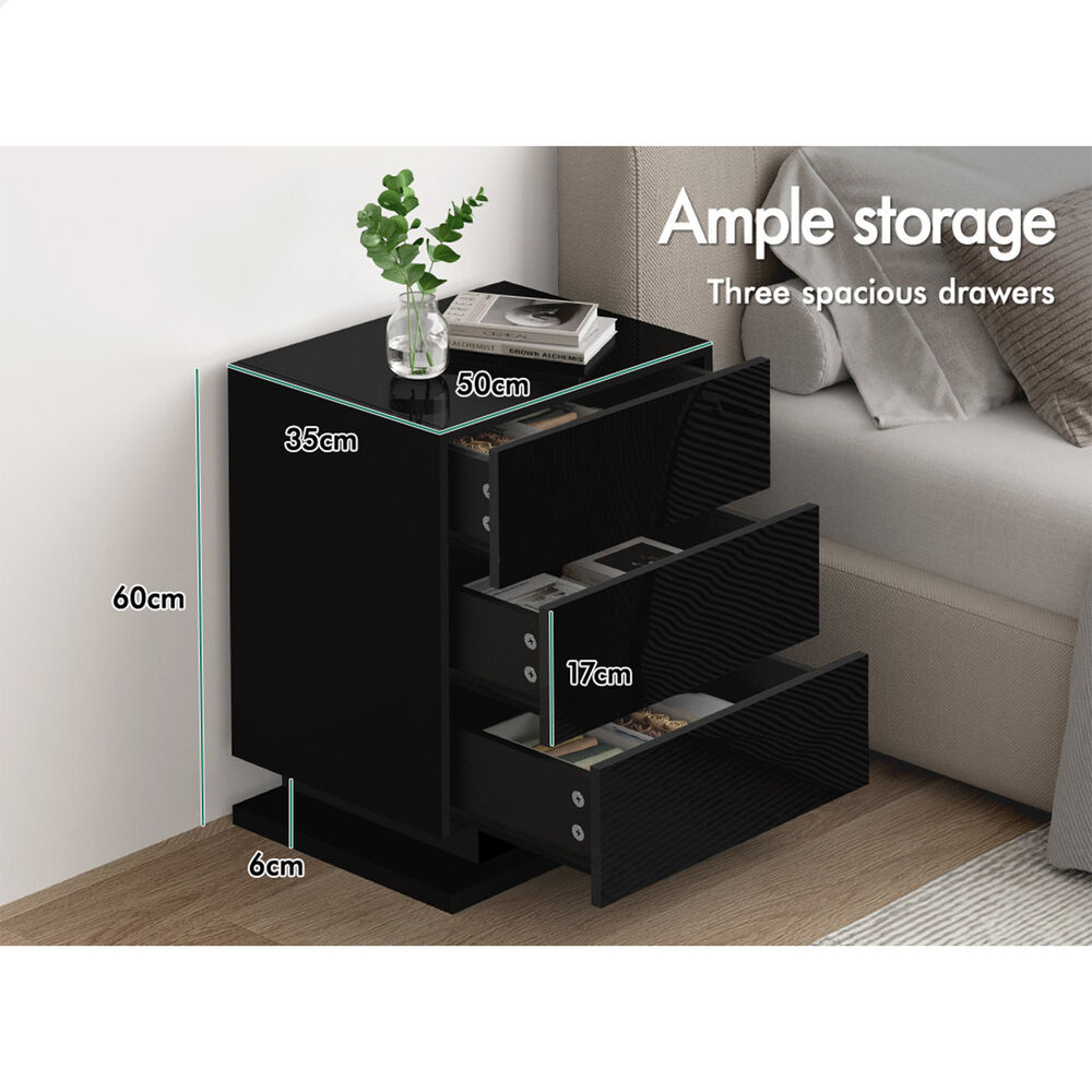 ALFORDSON Bedside Table RGB LED Nightstand 2/3 Drawers 4 Side High Gloss - Picture 93 of 111
