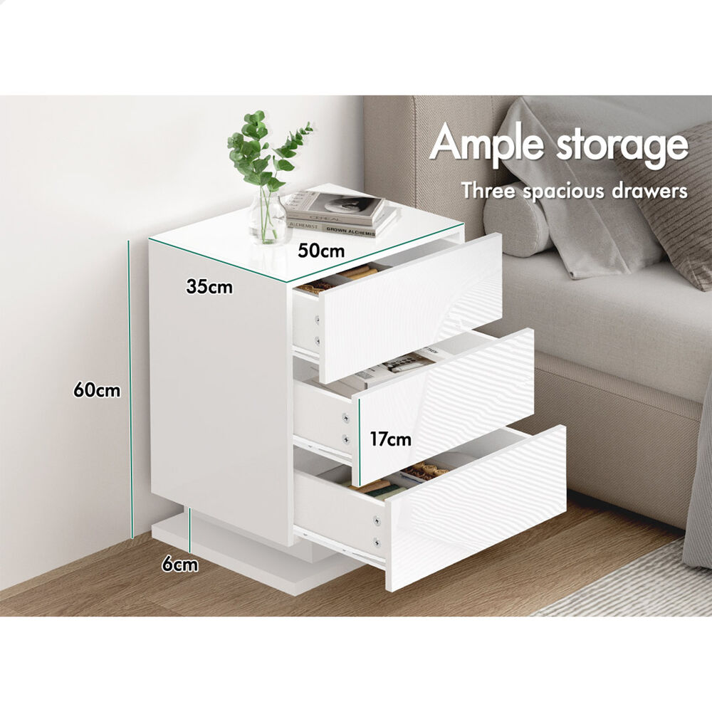 ALFORDSON Bedside Table RGB LED Nightstand 2/3 Drawers 4 Side High Gloss - Picture 104 of 111