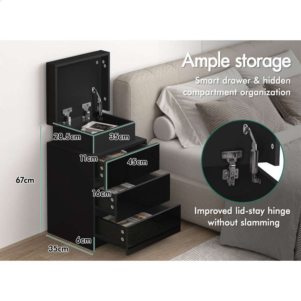 ALFORDSON Bedside Table RGB LED Nightstand 2/3 Drawers 4 Side High Gloss - Picture 71 of 111