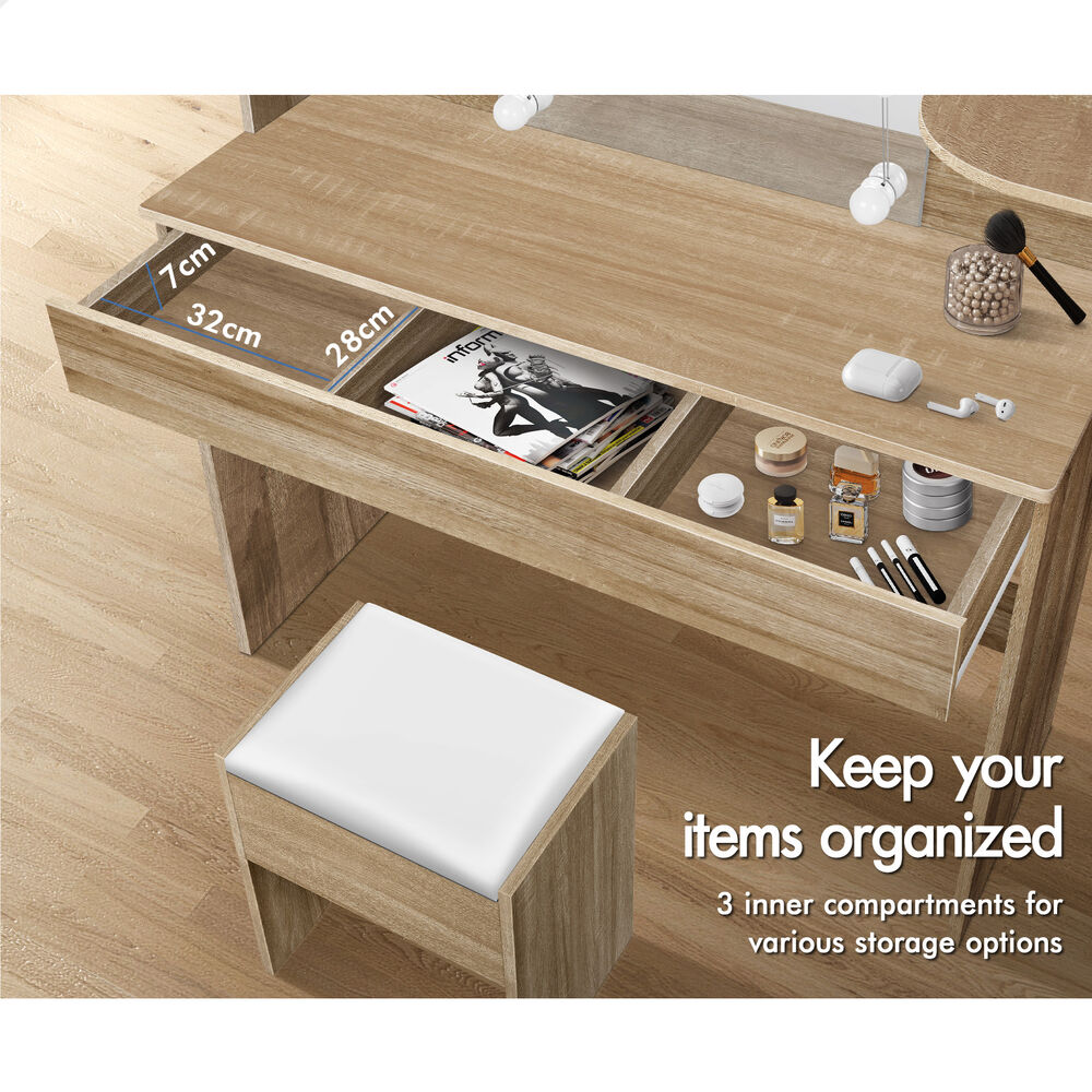 ALFORDSON Dressing Table Stool Set Makeup Mirror Storage Vanity Desk LED Bulbs - Picture 34 of 520