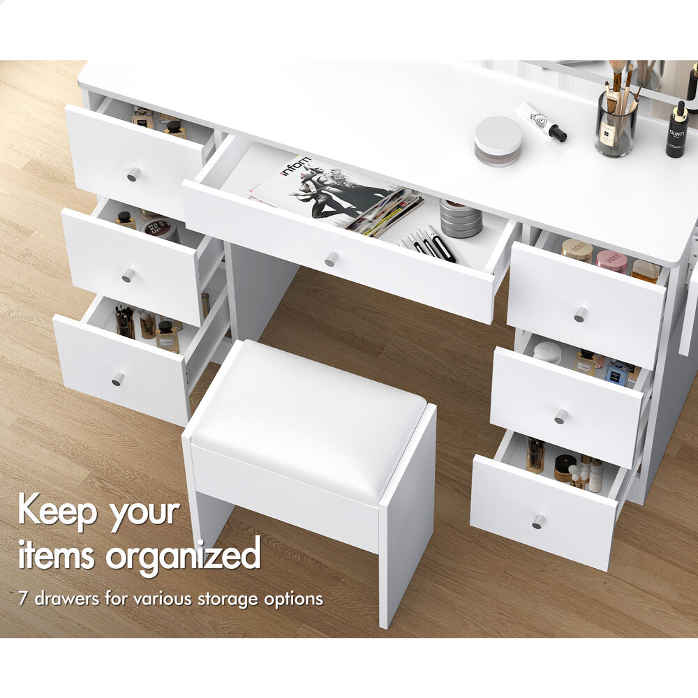 ALFORDSON Dressing Table Stool Set Makeup Mirror Storage Desk LED 10/12 Bulbs - Picture 474 of 671