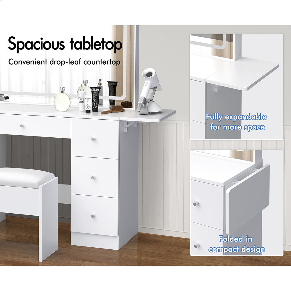ALFORDSON Dressing Table Stool Set Makeup Mirror LED Vanity Desk 7 Drawers - Picture 14 of 34