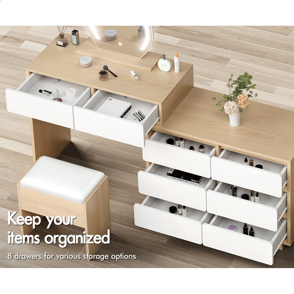 ALFORDSON Dressing Table Stool Set Makeup Mirror Storage Vanity Desk LED Bulbs - Picture 293 of 520