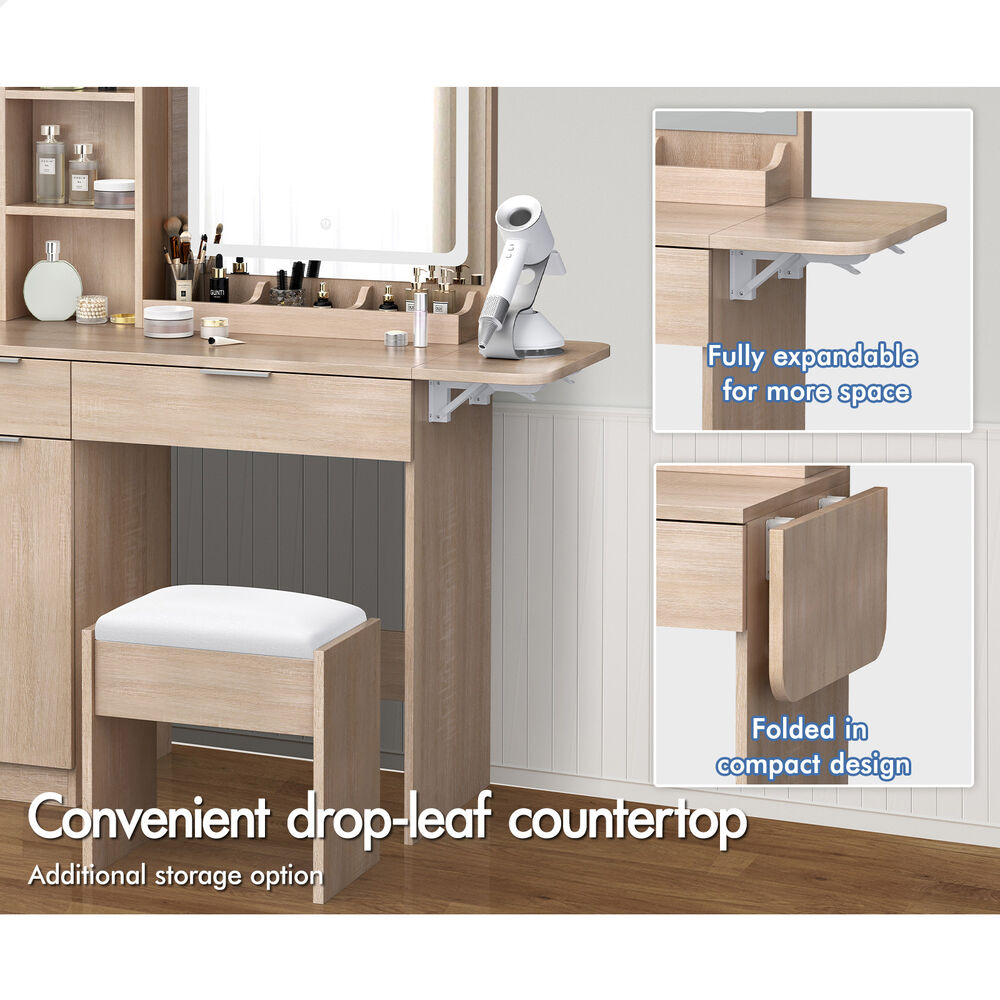 ALFORDSON Dressing Table Stool Set LED Vanity Desk Makeup Mirror Drawer Bedroom - Picture 22 of 42