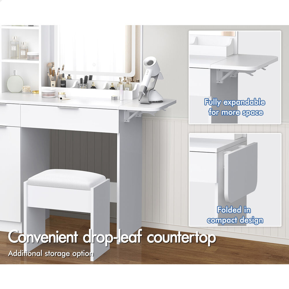 ALFORDSON Dressing Table Stool Set LED Vanity Desk Makeup Mirror Drawer Bedroom - Picture 10 of 42