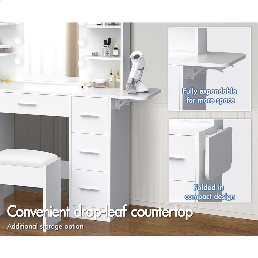 ALFORDSON Dressing Table Stool Set Makeup Mirror Storage Desk LED 10/12 Bulbs - Picture 573 of 671